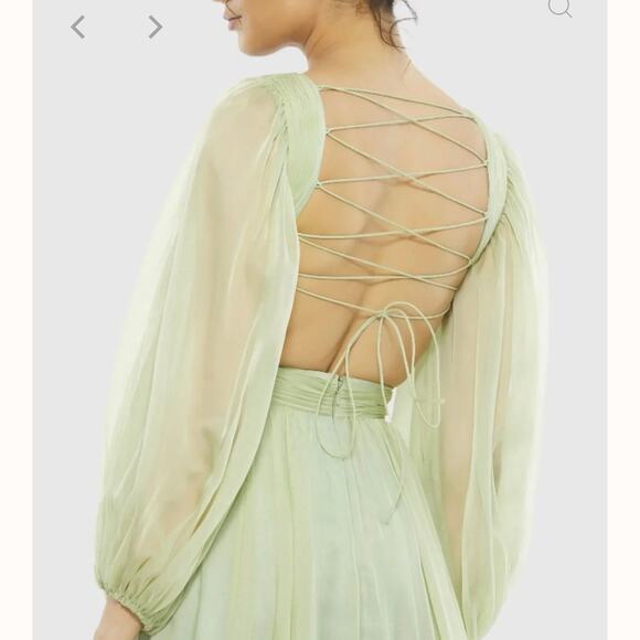 Mac Duggal Lace Up Chiffon Ruffle Tiered Goddess Gown green size 2 CL1 - Picture 4 of 7